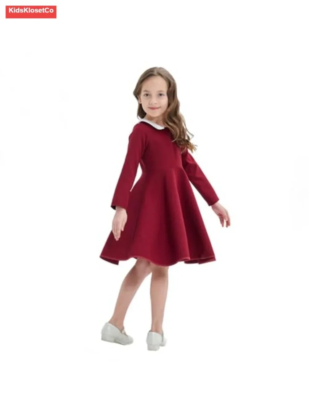 Girls Peter Pan Collar Short Sleeve Dress Vintage Flare Skater